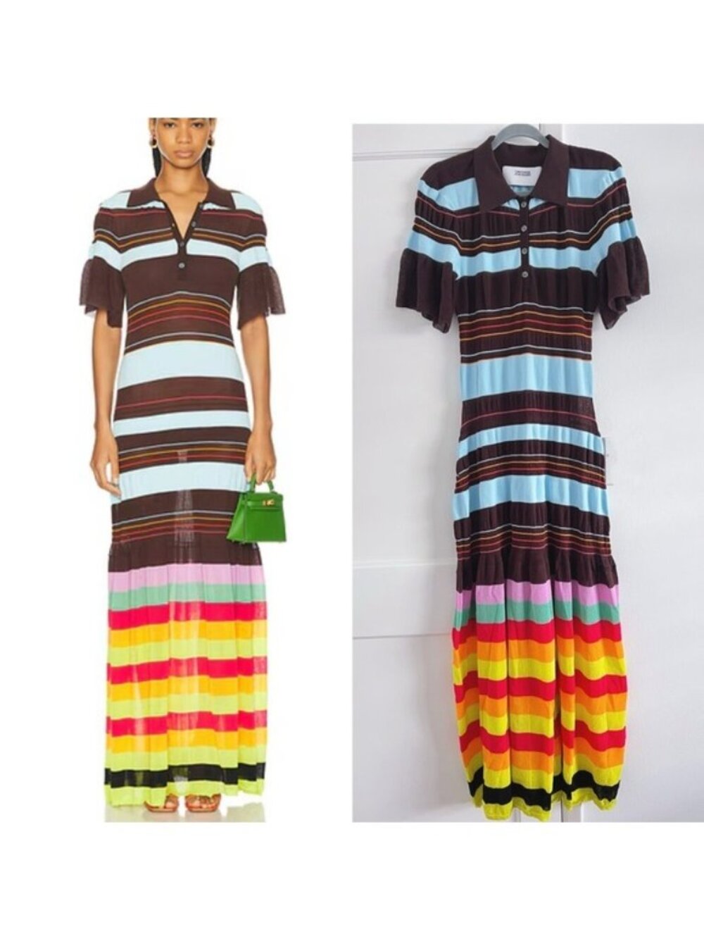 CHRISTOPHER JOHN ROGERS Striped Ruffle Polo Dress In Brown, S